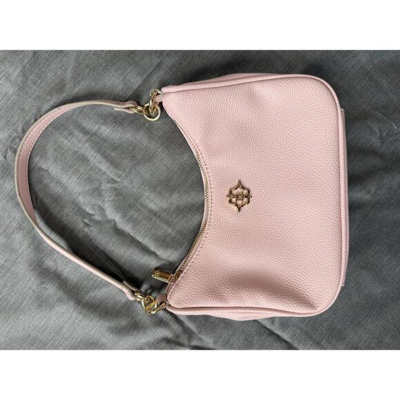 Nanette Lepore Handbags - Nanette Lepore Pink & Gold Faux Zip Close Leather Compact Shoulder Bag